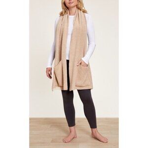 Women Beige Scarf Wrap Pockets Knit Heavy Scarf Boho Chic Coastal Minimalist